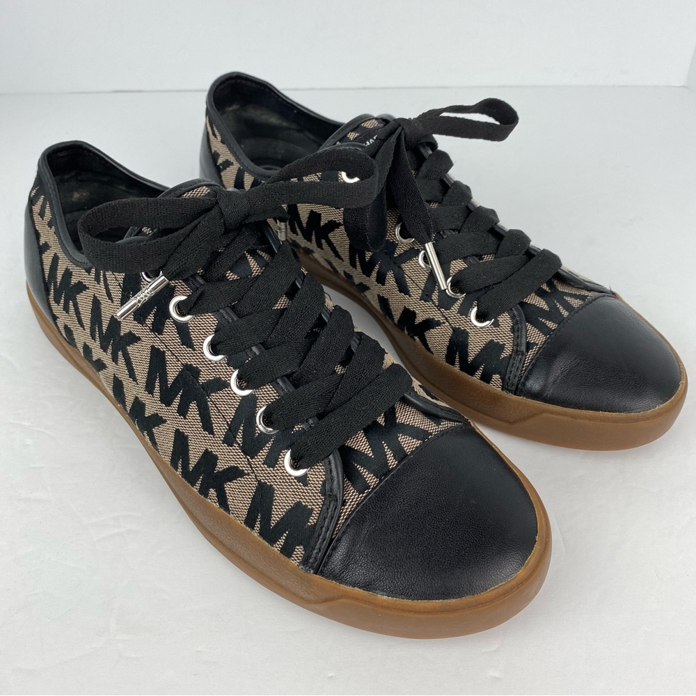 Michael Kors size 10 Women’s Black Tan MK Signature Logo Lace Up Sneakers